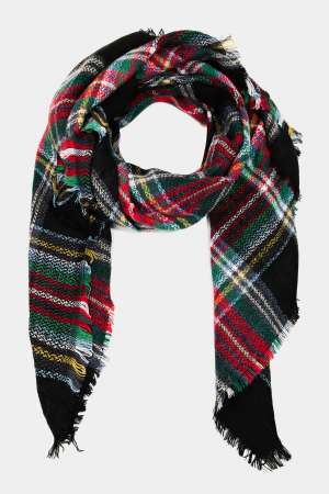 Dark Plaid Oblong Scarf