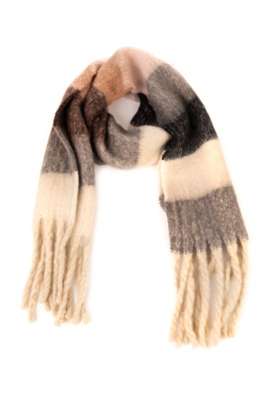 Multi Color Square Design Fringe Oblong Scarf