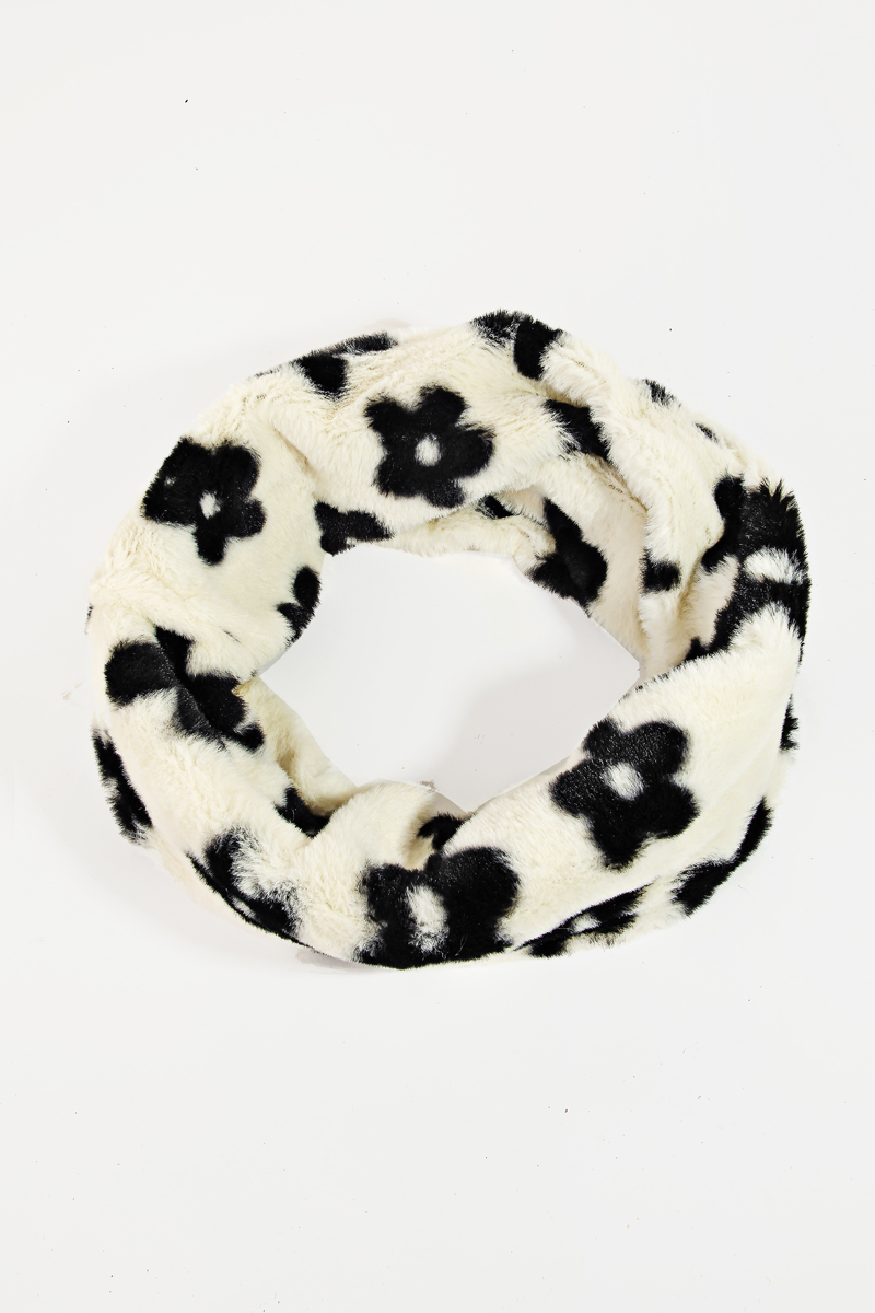 Fuzzy Fur Flower Print Infinity Scarf