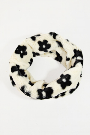 Fur Flower Print Infinity Scarf
