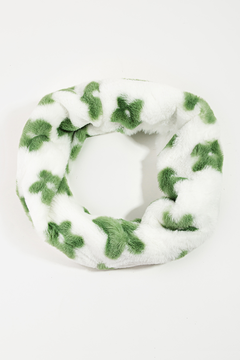Fuzzy Fur Flower Print Infinity Scarf