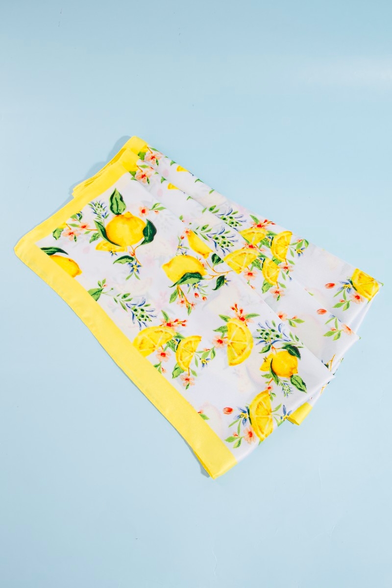 Lemons And Flowers Print Square Bandana Scarf