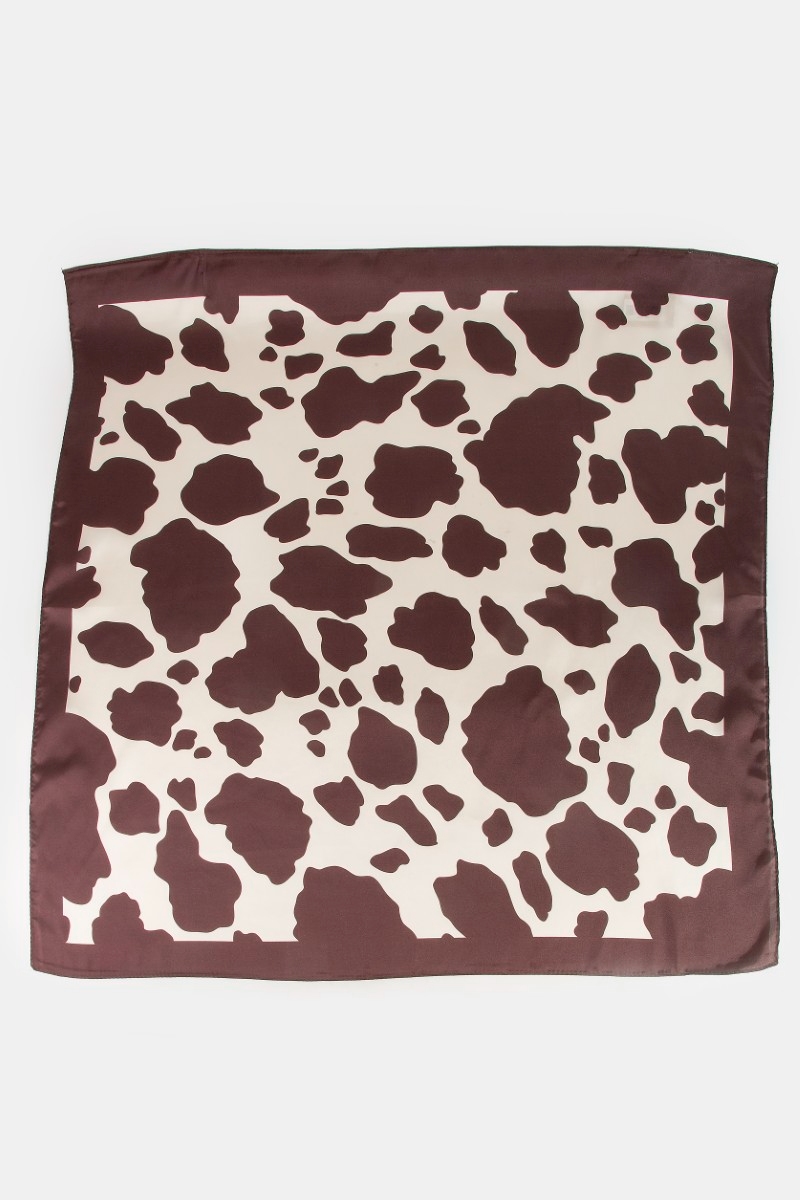 Dark Brown Cow Print Square Bandana Scarf