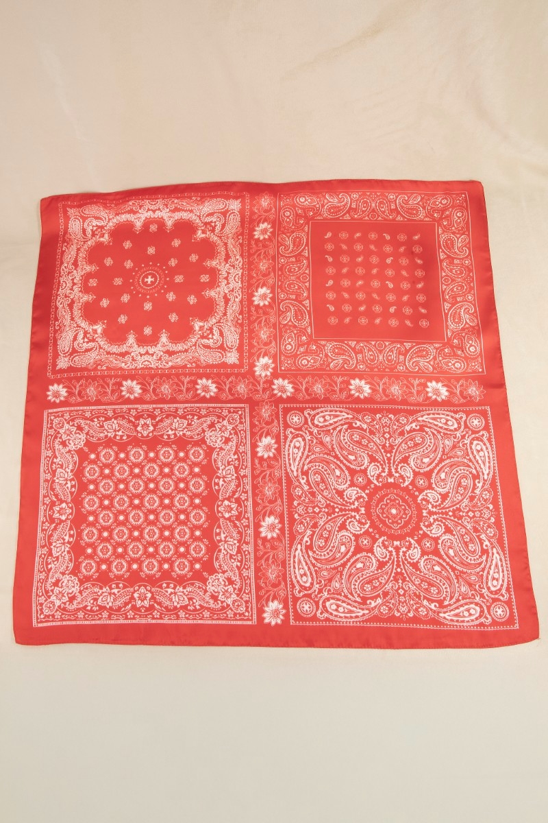 Multi-Patchwork Bandana Paisley Print Satin Square Scarf