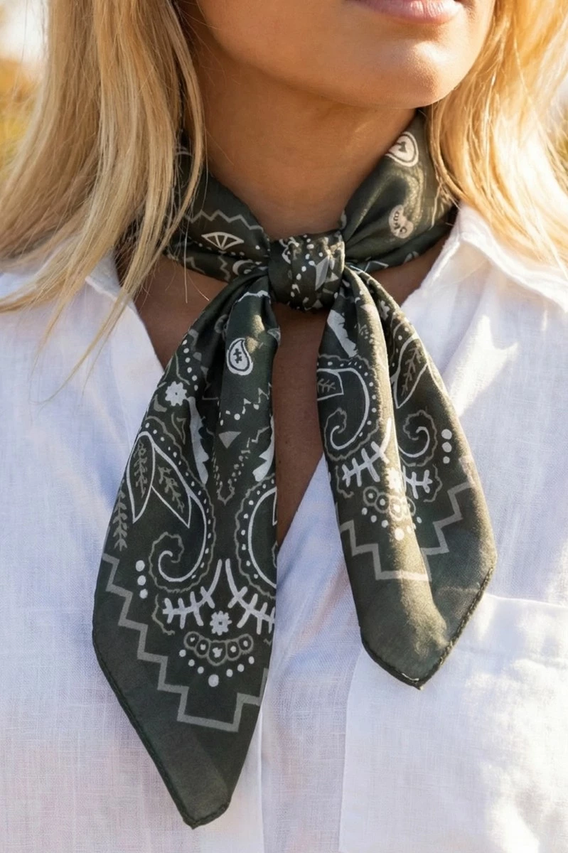 Bandana Paisley Print Satin Square Scarf