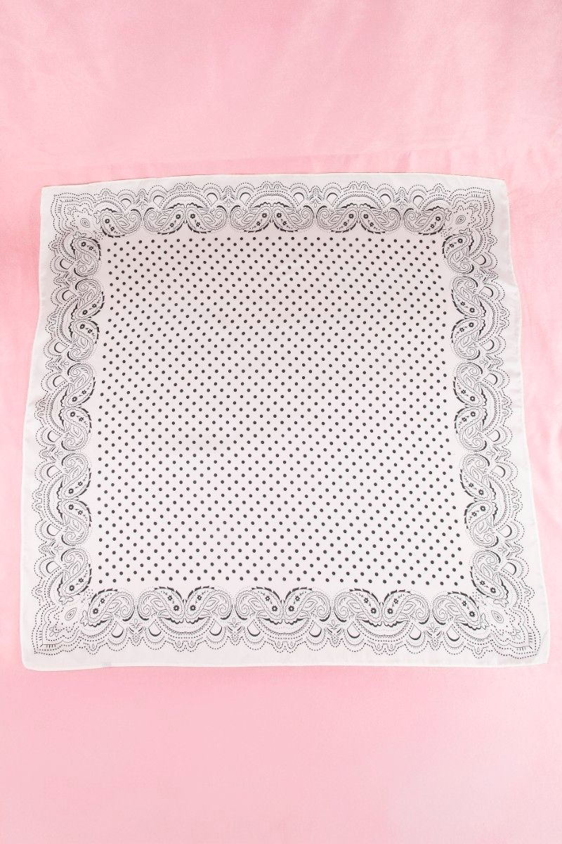 Polka Dot & Paisley Border Print Satin Square Scarf