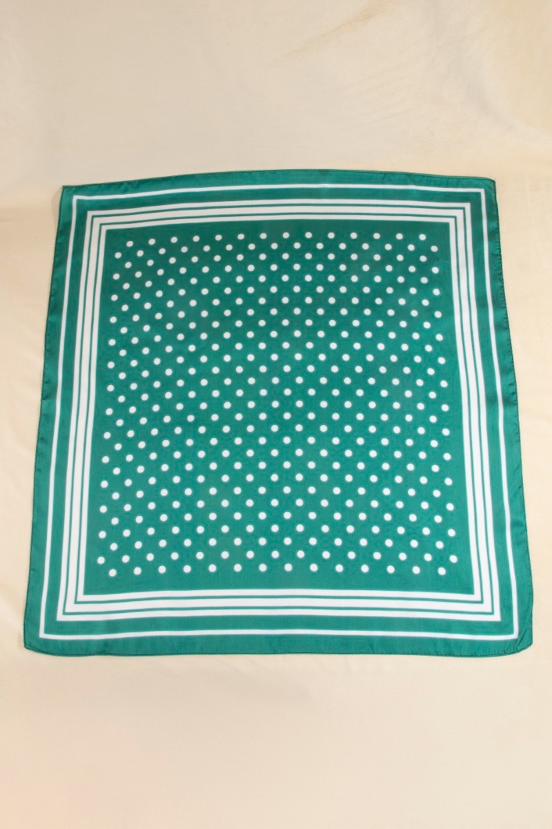 Polka Dot With Stripe Border Print Satin Square Scarf