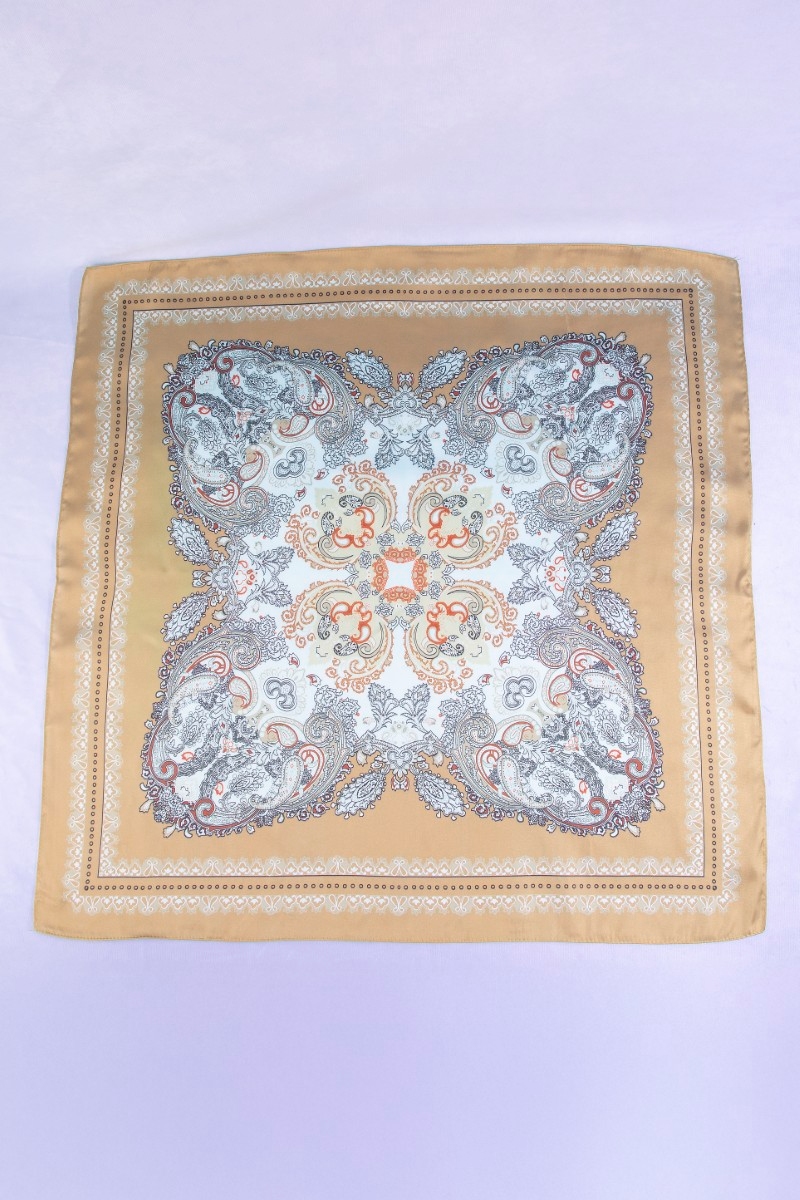 Ornate Paisley Medallion Print Satin Square Scarf