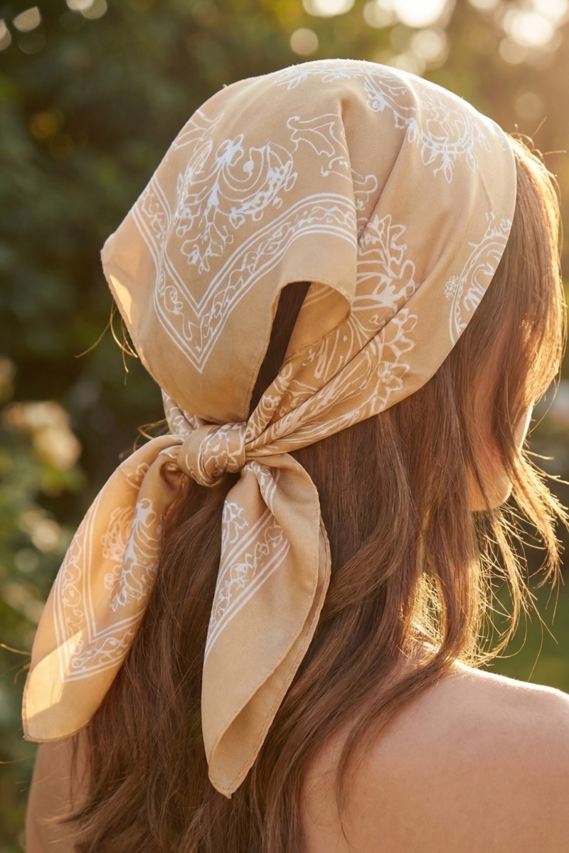 Floral Medallion & Paisley Border Print Satin Square Scarf