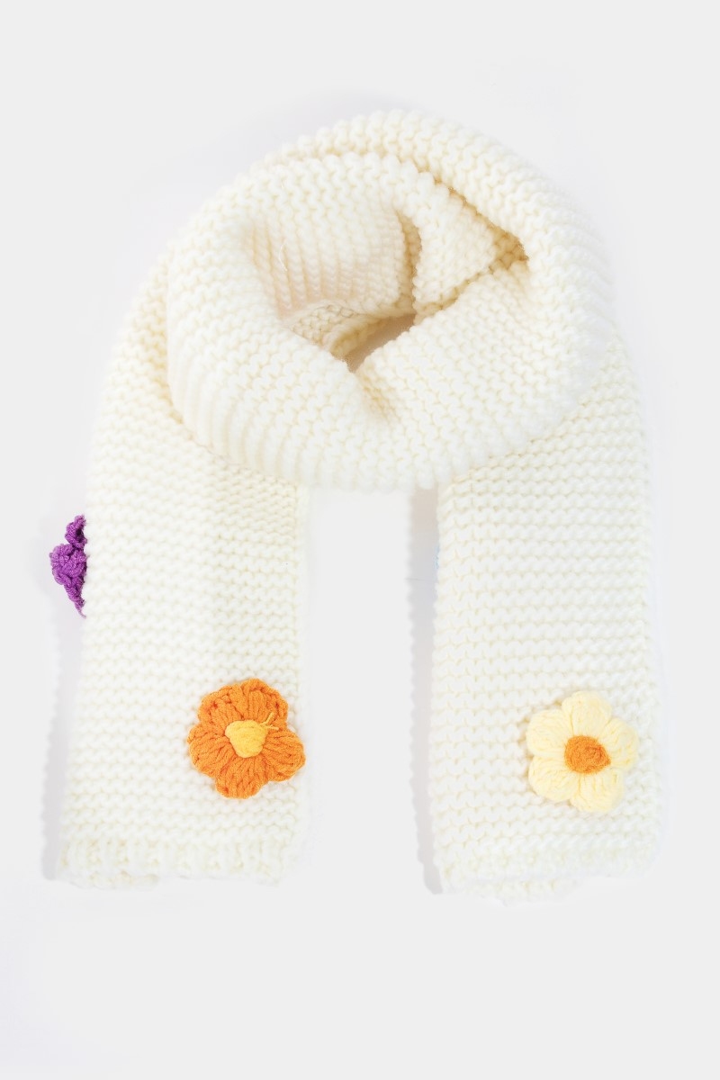 Crochet Knit Flower Oblong Scarf