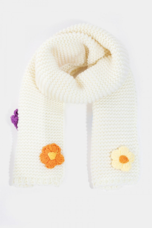 Crochet Knit Flower Oblong Scarf