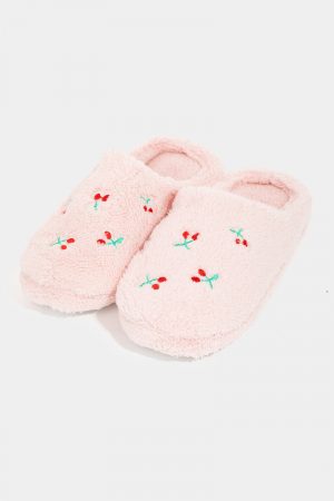 Cherry Pattern Fur Slippers