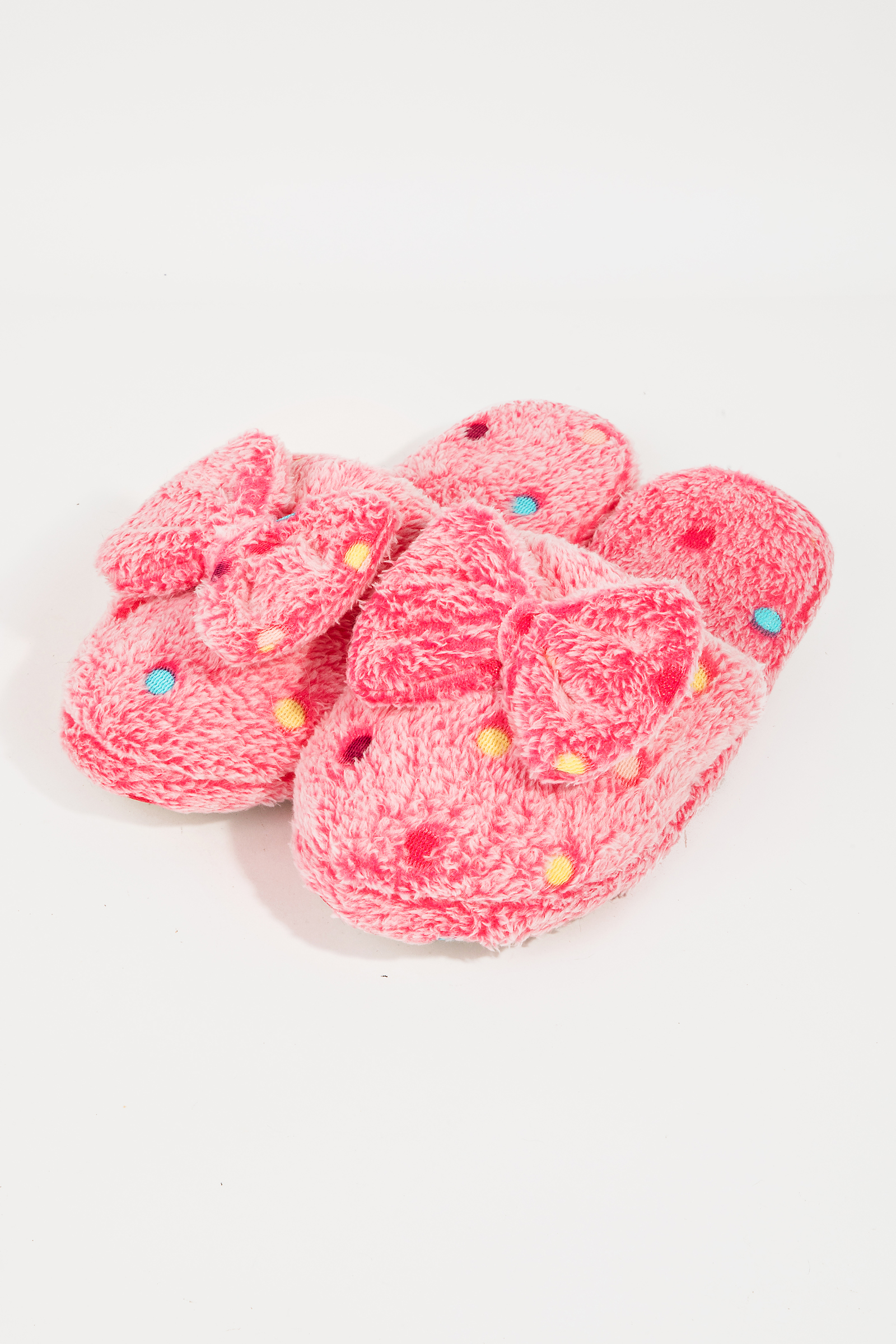Polka Dot Bowtie Fuzzy Slippers