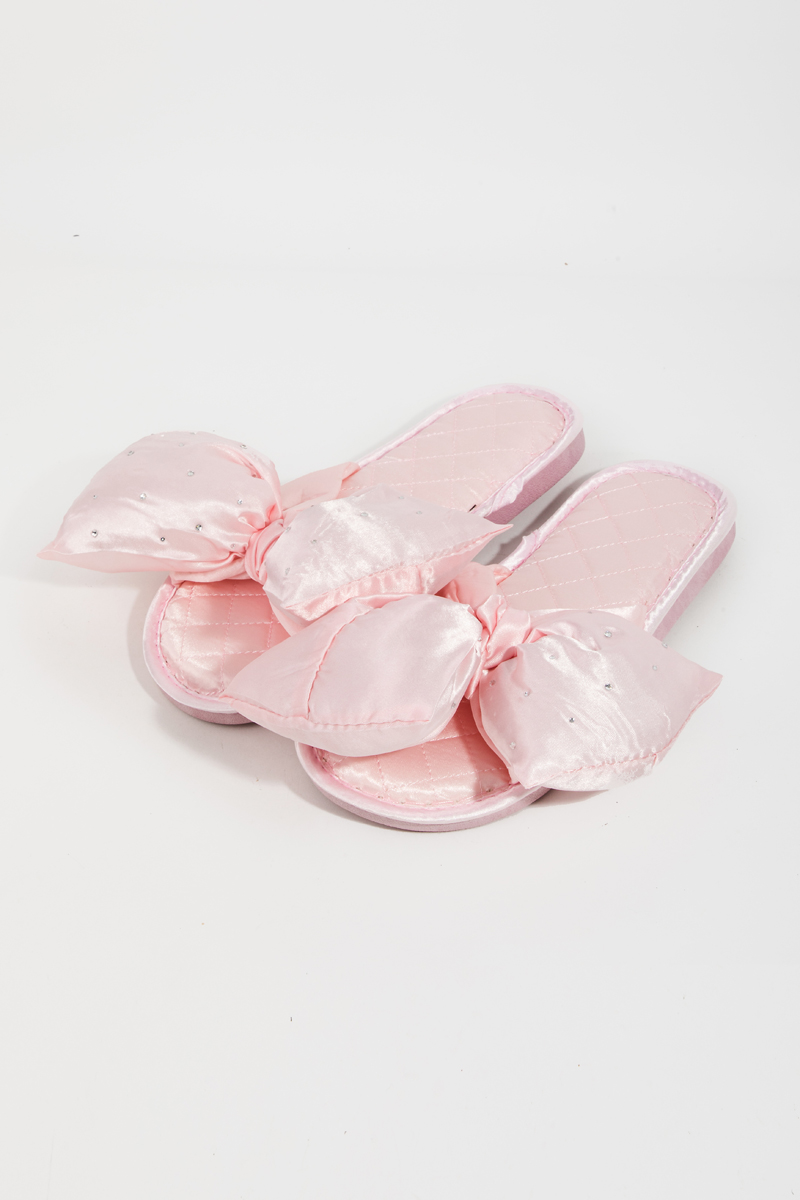 Rhinestone Studded Bow Knot Slippers
