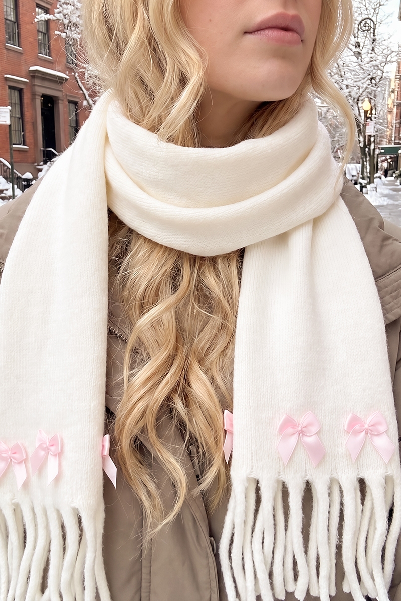 Soft Fuzzy Bow Decor Scarf