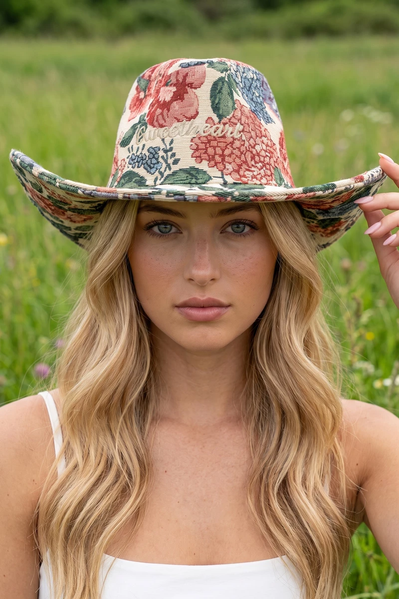 Sweetheart Script Floral Tapestry Cowboy Hat