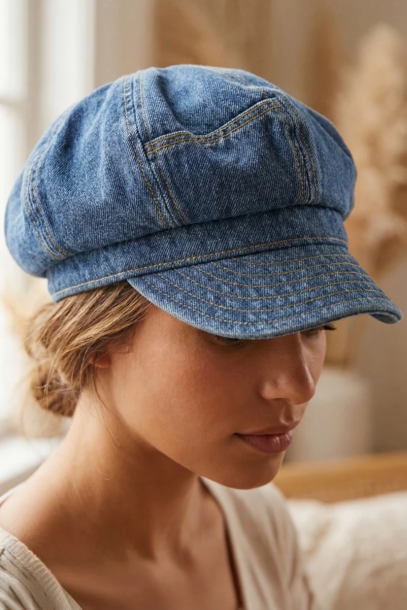 Denim Stitched Cabbie Hat
