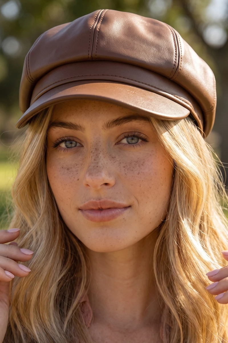 Paneled Vegan Leather Newsboy Cabbie Hat