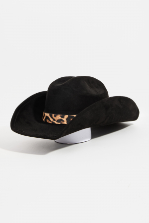 Western Leopard Print Band Suede Cowboy Fedora Hat