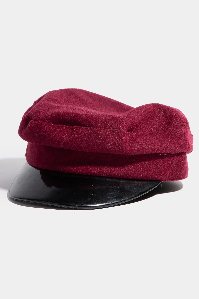 Faux Leather Trim Cabbie Cap