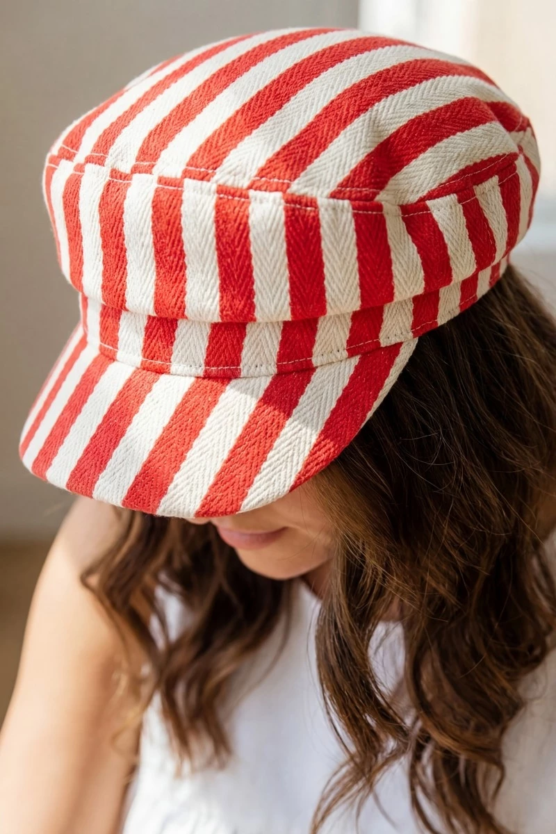 Red Striped Cabbie Hat