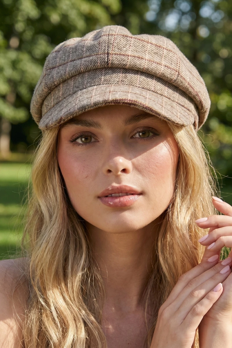 Windowpane Check Baker Boy Cap