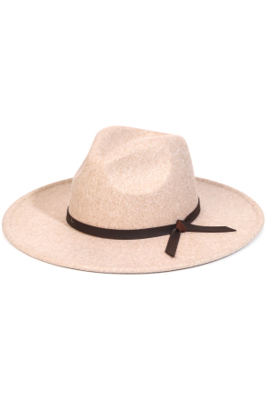 Flat Brim Leather Strap Fedora Fashion Hat