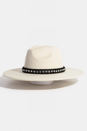 Rhinestone Strap Fedora Fashion Hat