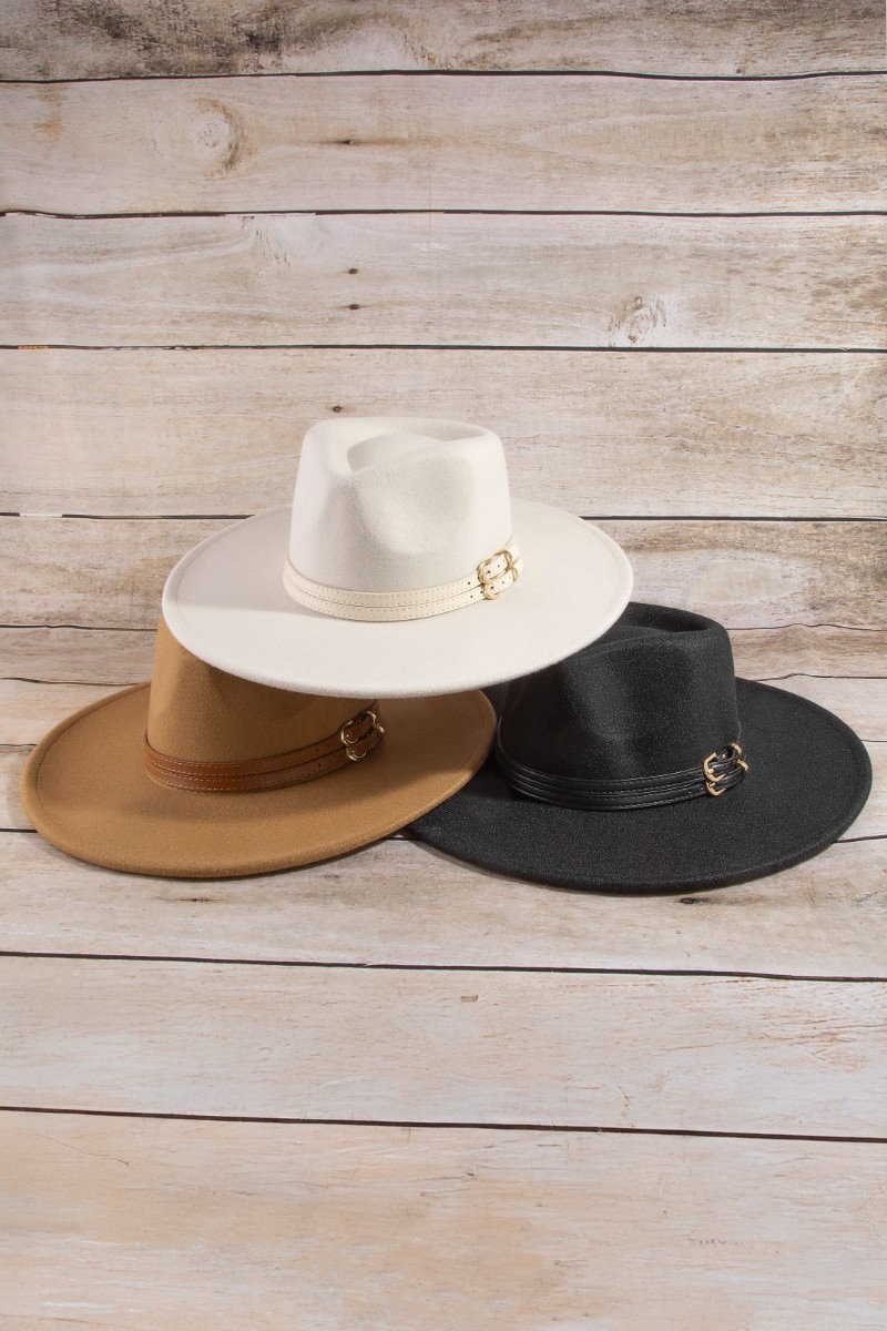 Double Belt Strap Fedora Hat