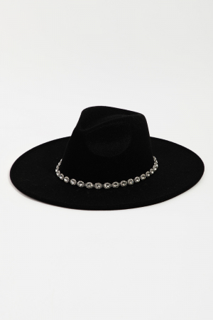 Crystal Rhinestone Strap Fedora Hat