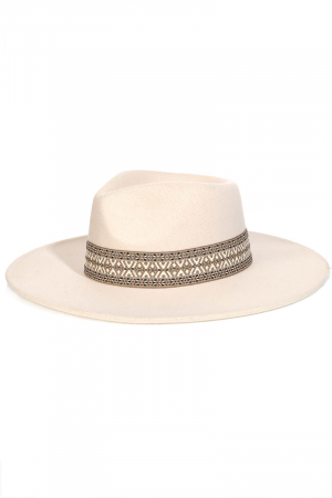 Flat Brim Boho Pattern Band Fedora Hat
