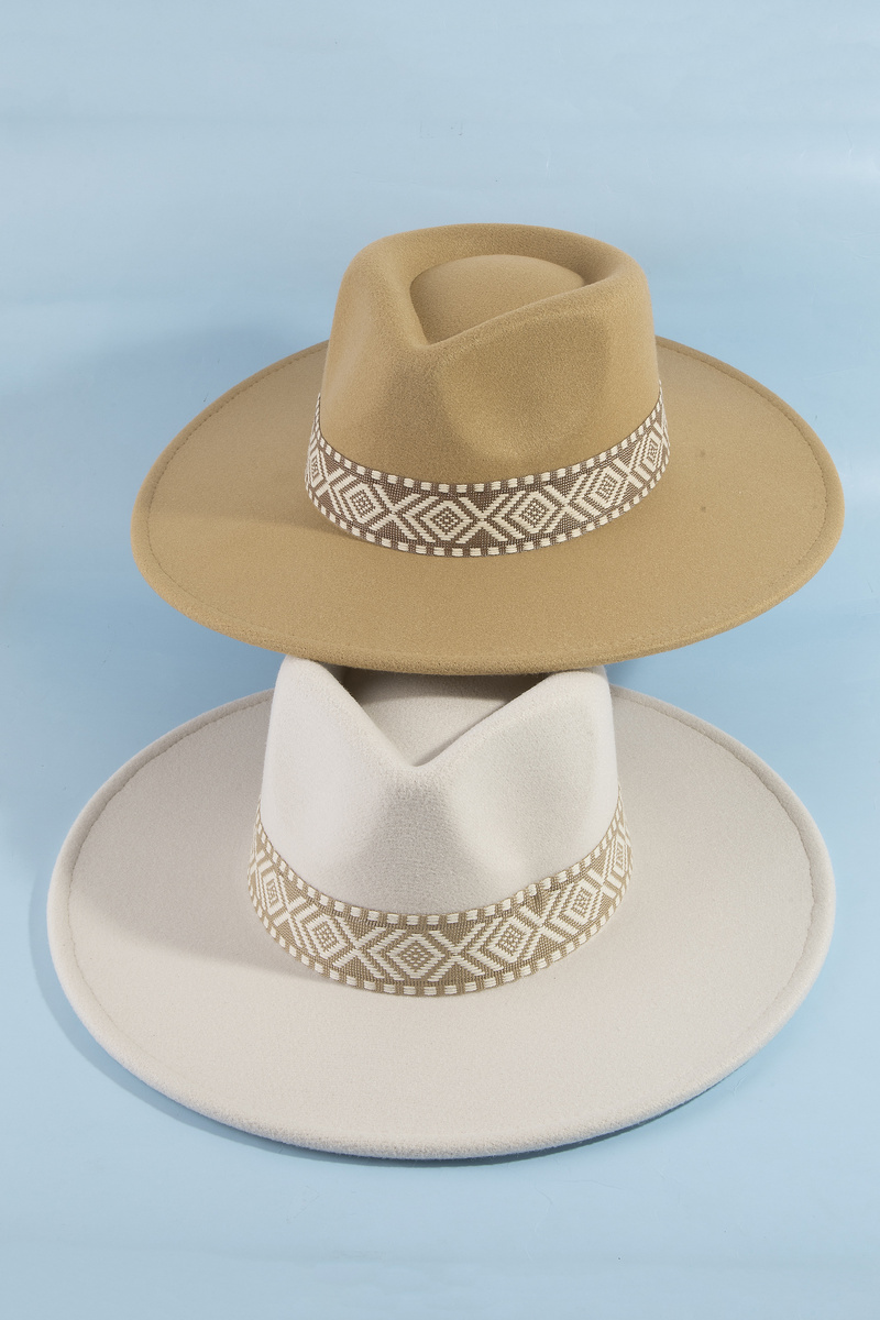 Aztec Geometric Woven Band Wide Brim Fedora