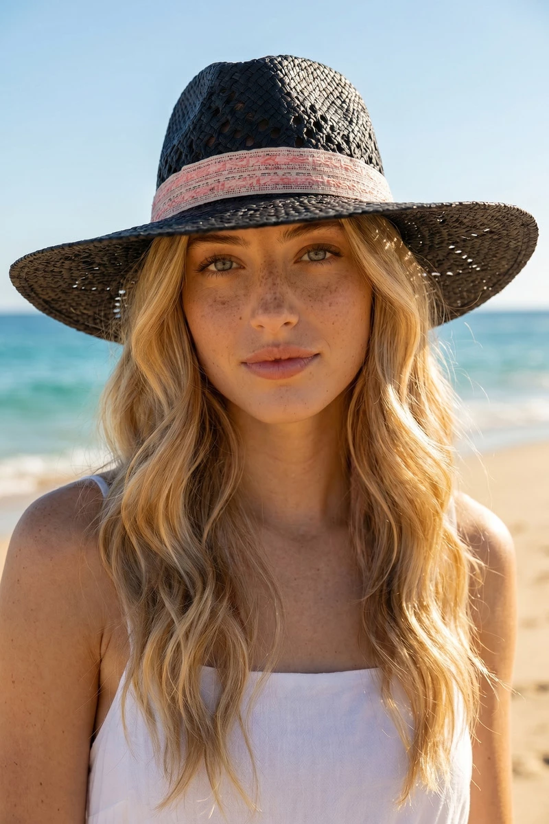 Wide Brim Tribal Band Straw Fedora
