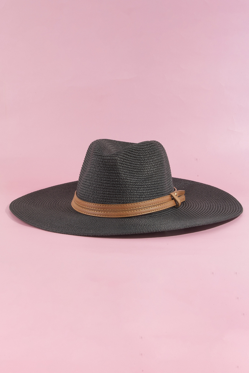Paper Straw Fedora With Leather Studded Band