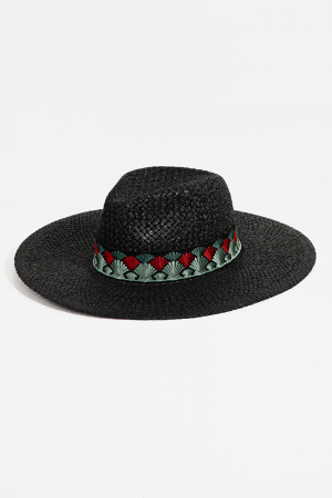 Fan Pattern Strap Straw Fedora Hat