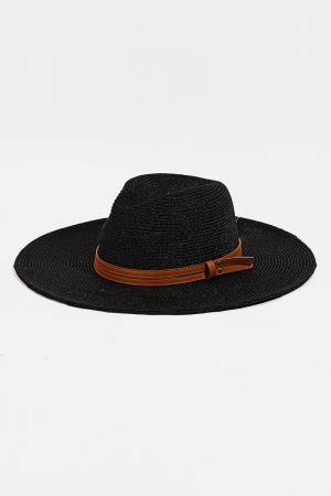 Double Belt Strap Corduroy Straw Hat