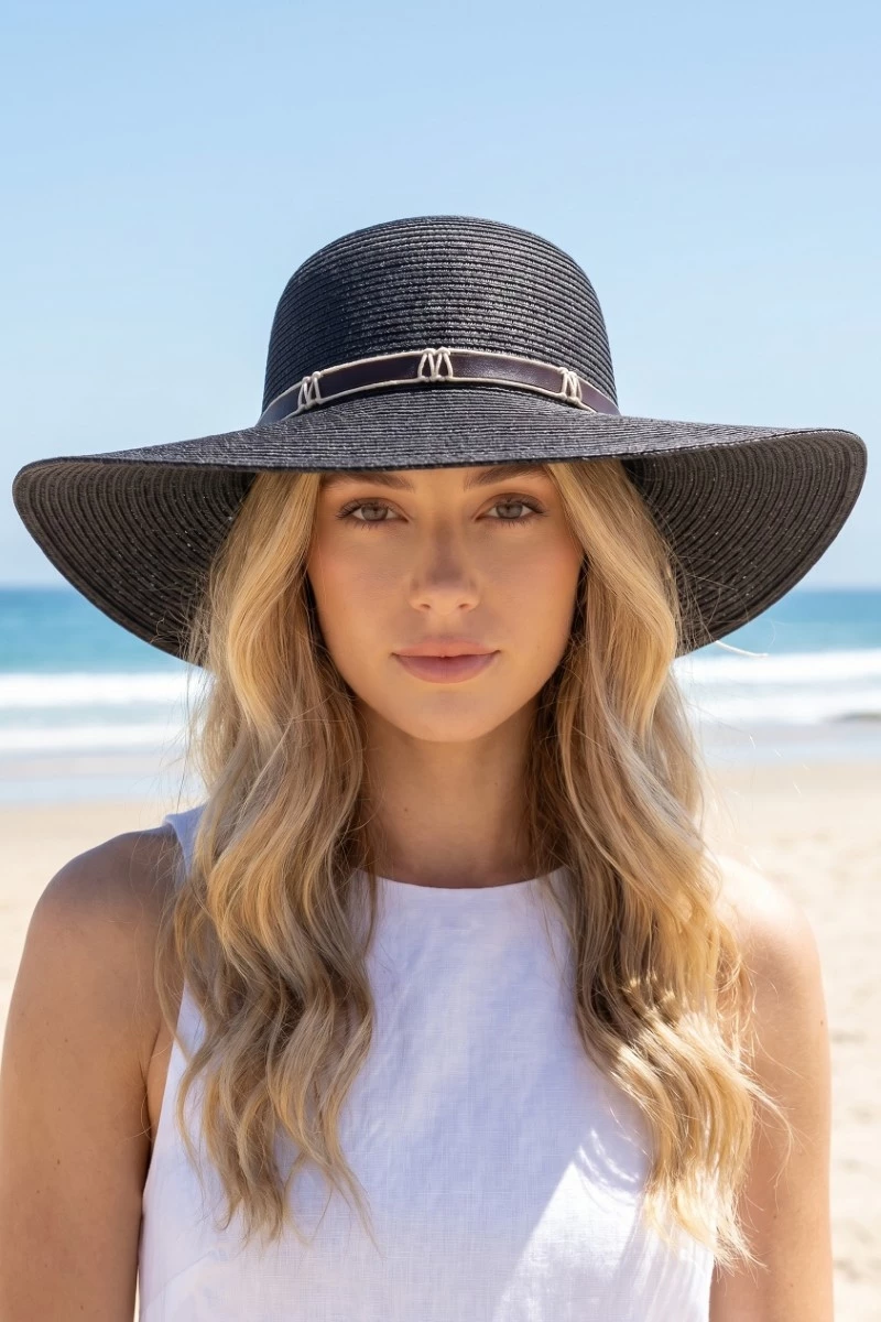 Wide Brim Straw Sun Hat With Cord Hat Band