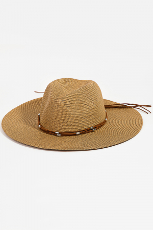 Beaded Leather Band Straw Hat