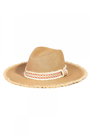 Boho Tribal Stripe Straw Fringe Hat