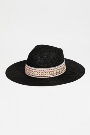 Tribal Pattern Ribbon Bow Fedora Straw Fashion Hat
