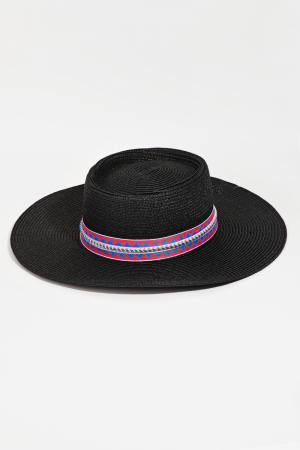 Tribal Pattern Strap Floppy Straw Hat