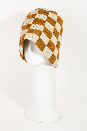 Knitted Checkered Print Bucket Hat
