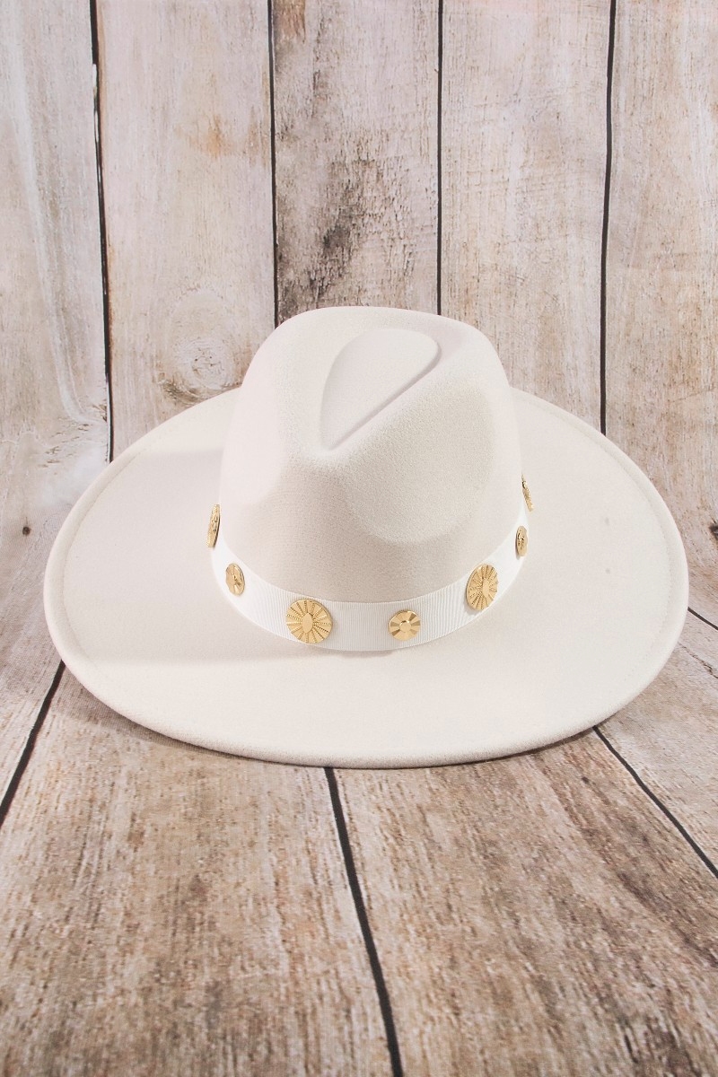 Gold Sun Concho Band Wide Brim Felt Hat