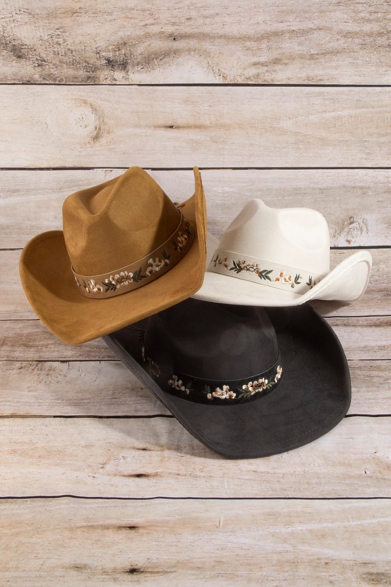 Flower Pattern Strap Cowboy Hat