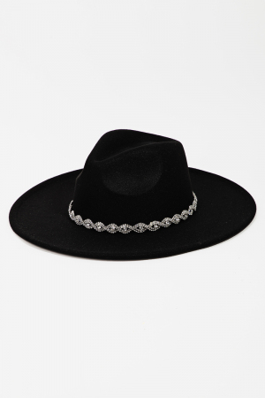 Rhinestone Chain Twist Strap Fedora Hat