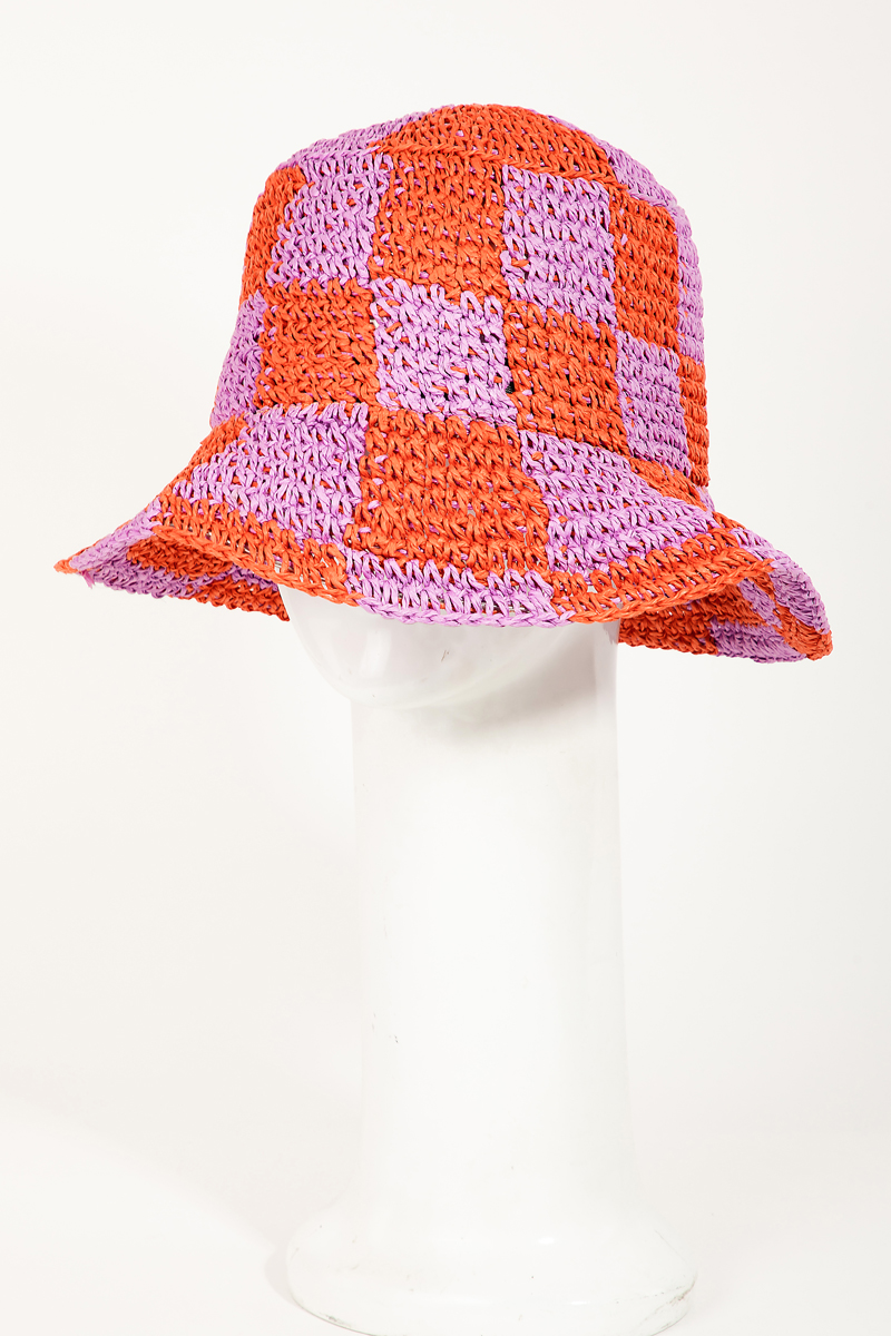 Straw Braided Checkered Bucket Hat