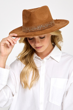 Embroidered Flower Strap Fedora Hat