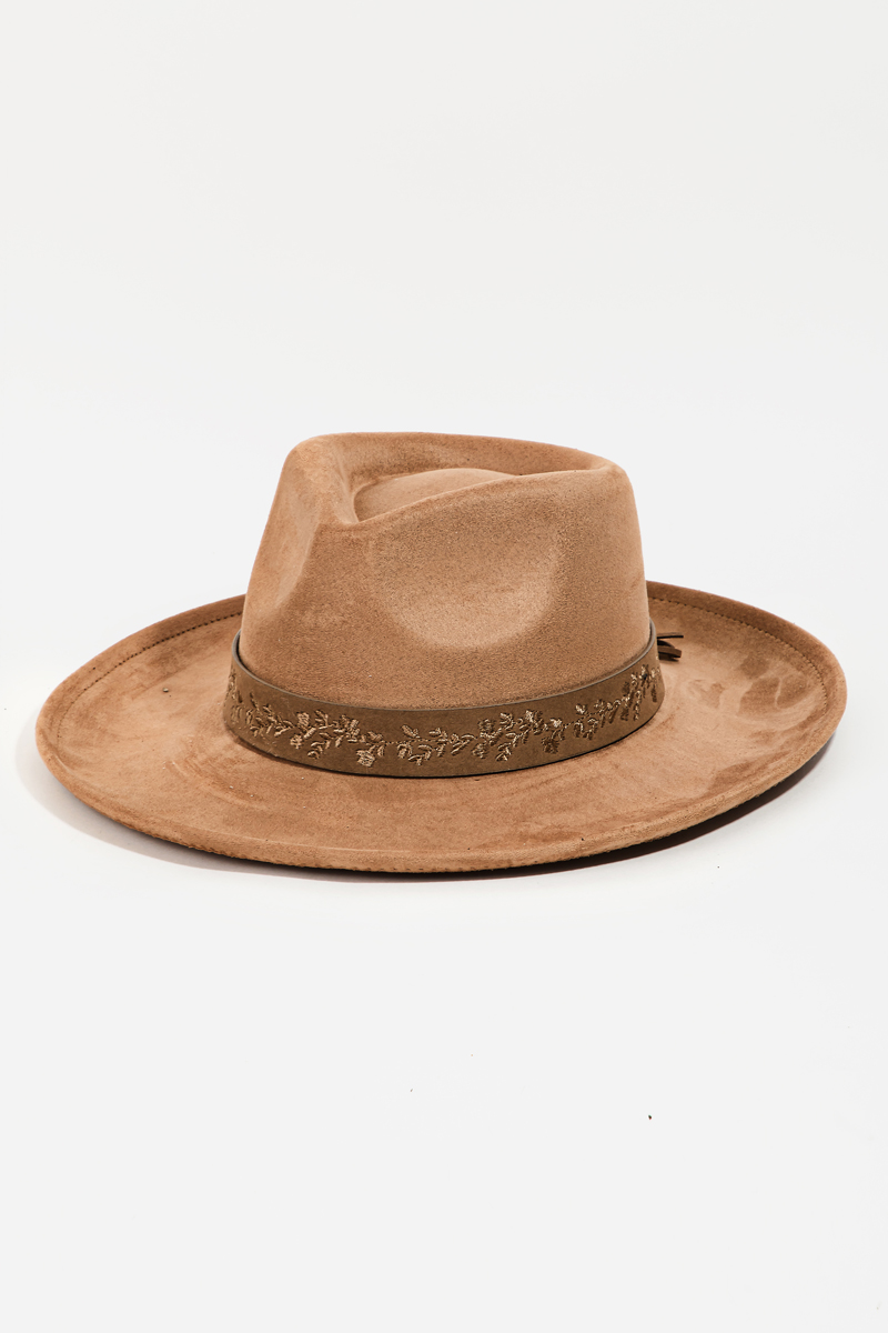Embroidered Flower Strap Fedora Hat