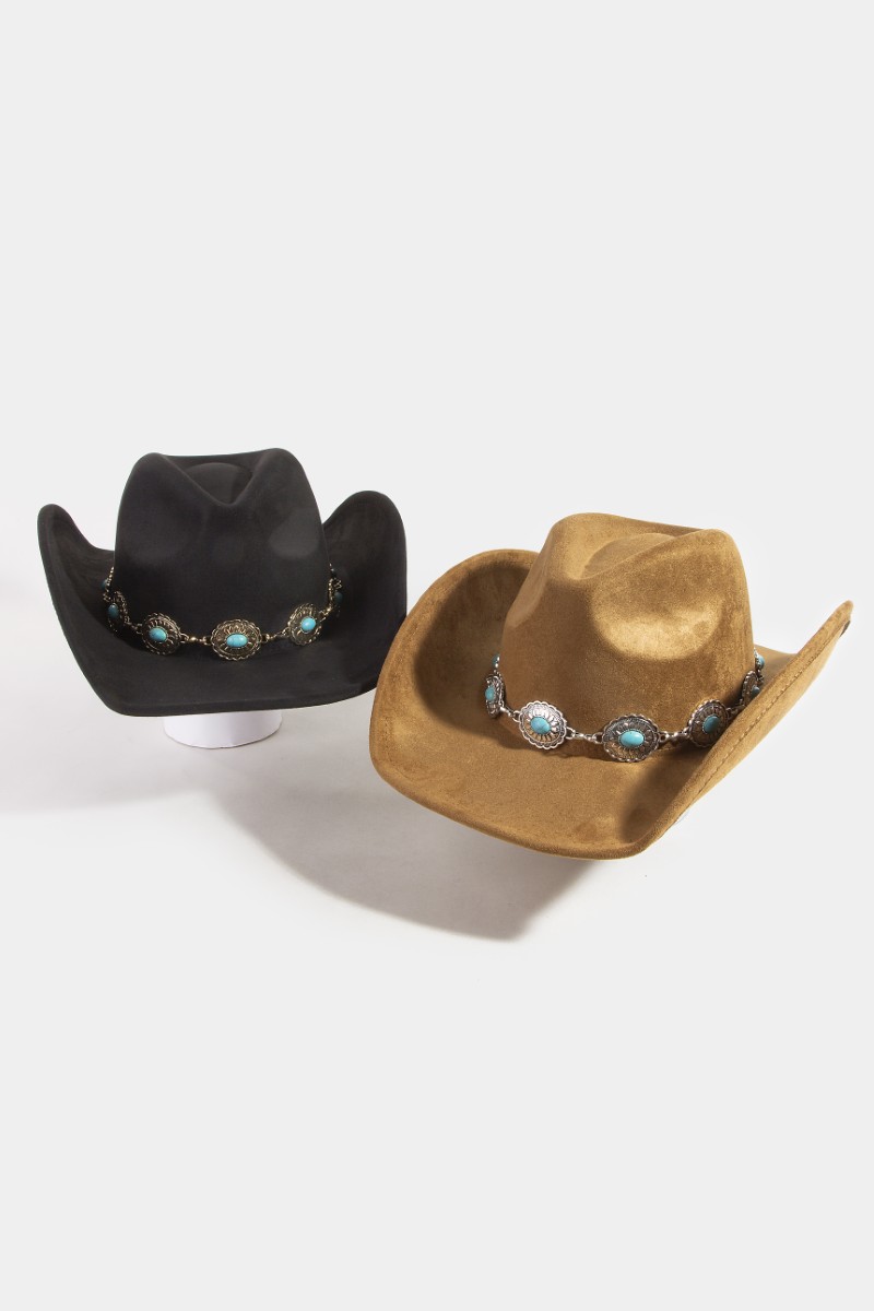 Turquoise Oval Stone Strap Western Cowboy Hat