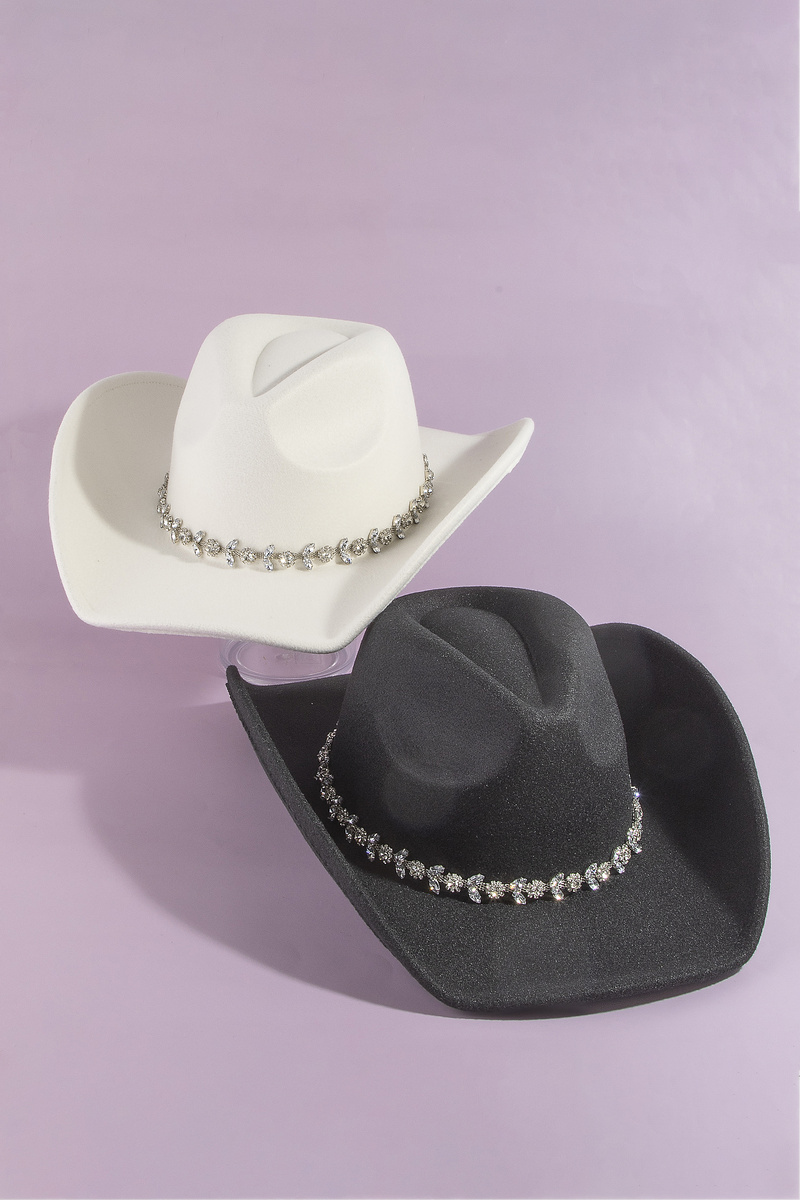 Suede Rhinestone Floral Band Cowboy Hat